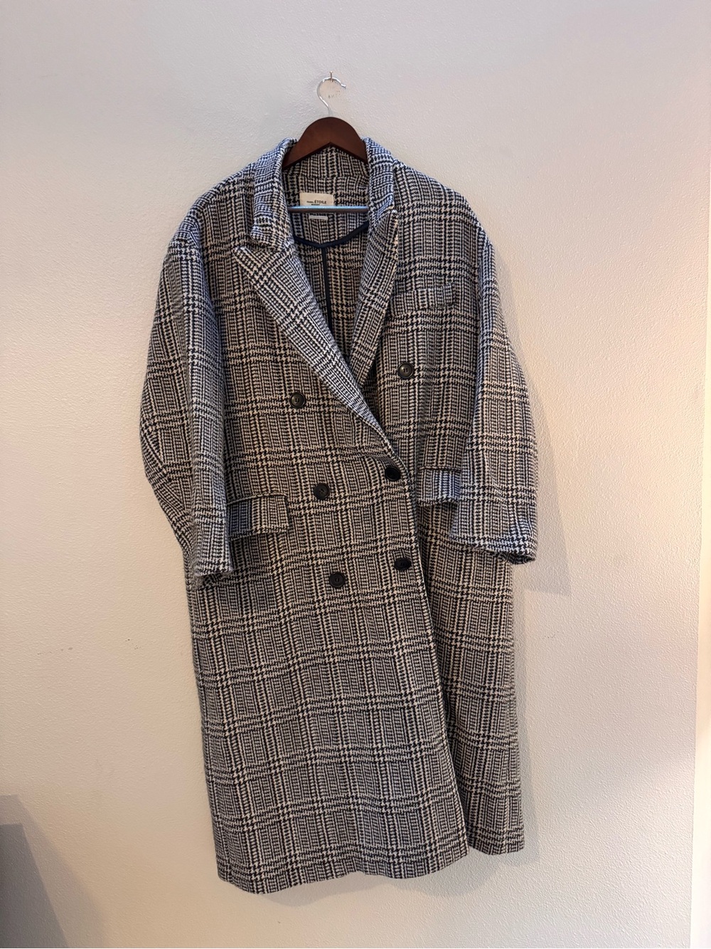 Isabel Marant Black and White Plaid Double-Breasted Pea Coat
